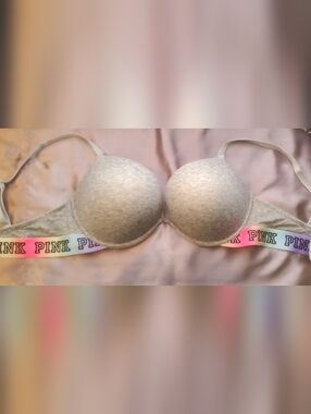 PINK Victorias Secret Everyday Super Pushup Bra with Irridesent print on band